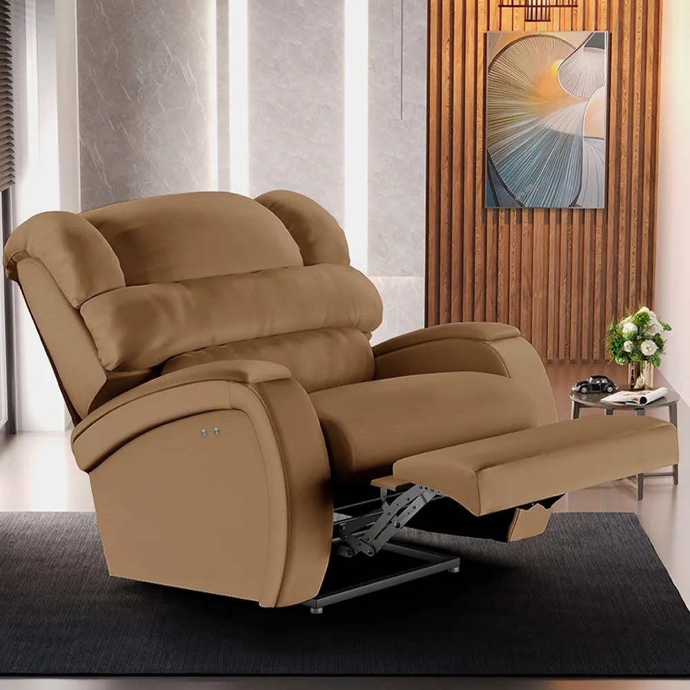 Poltrona do Papai Reclinável Napoli Power Touch Massagem PU FH1 - D'Rossi - Caramelo