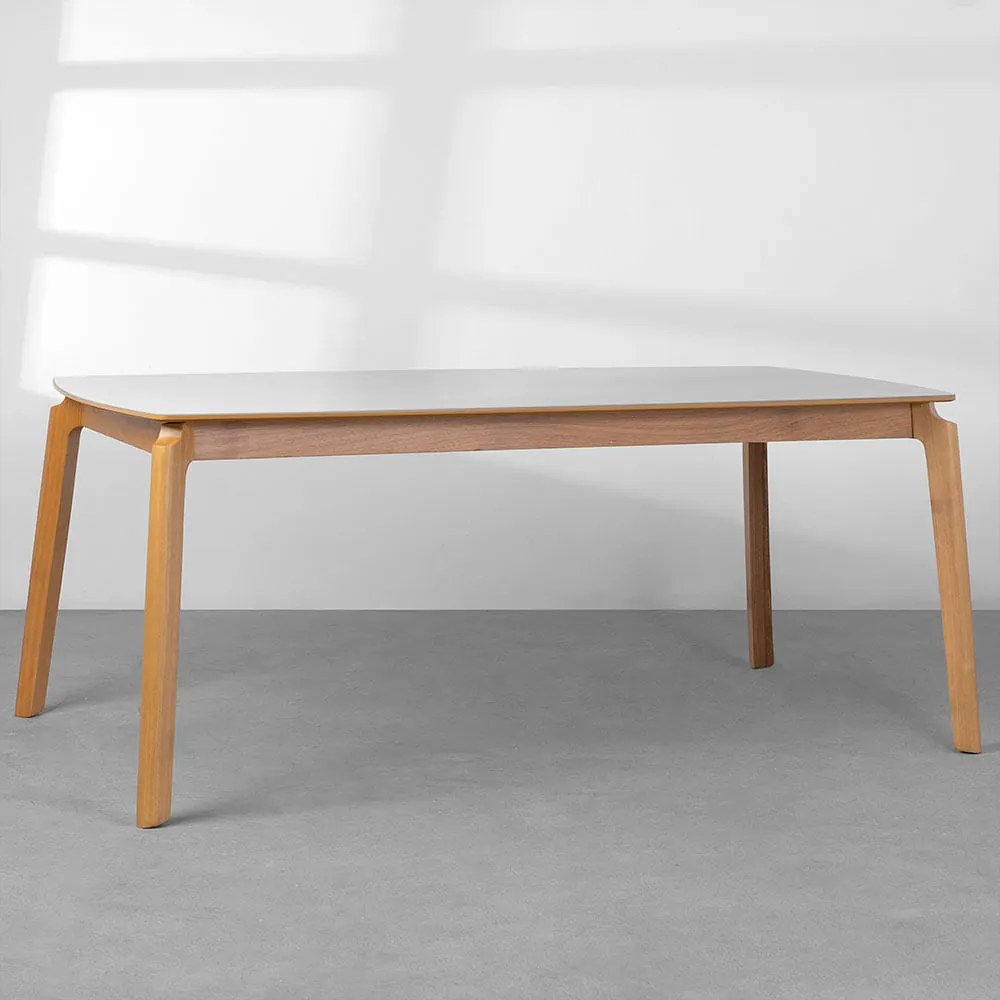 Mesa de Jantar Lalá - Vidro Off White com Borda Madeira