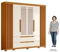 Guarda Roupa Casal 6 Portas Com Espelho 240cm Doble Cinamomo/Off White