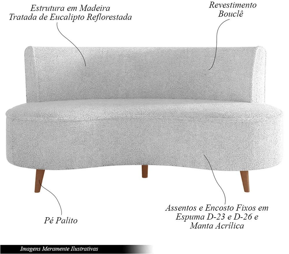Sofá Living 2 Lugares 135cm Aang Pés Palito Bouclê Off White G33 - Gran Belo