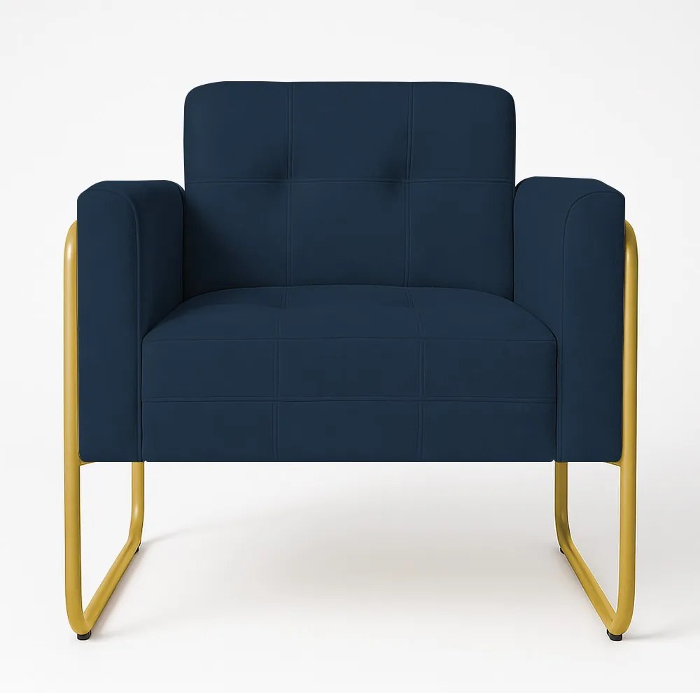 Poltrona Sala Industrial Alta Tubo Dourado Elisa Suede D03 - D'Rossi - Azul Marinho