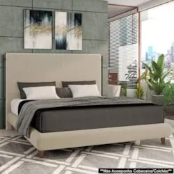 Cama King Base Box 193x203cm Pés Madeira Cold Z37 Veludo Bege - Mpozen