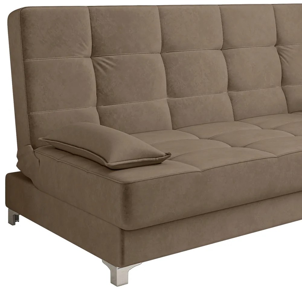 Sofá Cama Equador 193 cm Encosto Reclinável Veludo Cappucino Pés Plástico Cromado - D'Rossi
