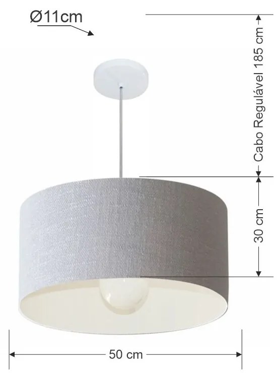 Lustre Pendente Cilíndrico Md-4069 Cúpula em Tecido 50x30cm Rustico Cinza - Bivolt