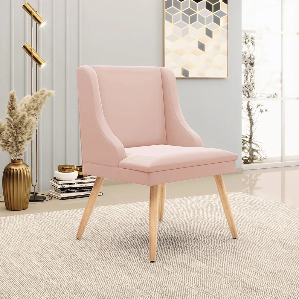 Kit 10 Cadeiras de Jantar Liz Veludo Rosê Pés Palito Natural D03 - D'Rossi