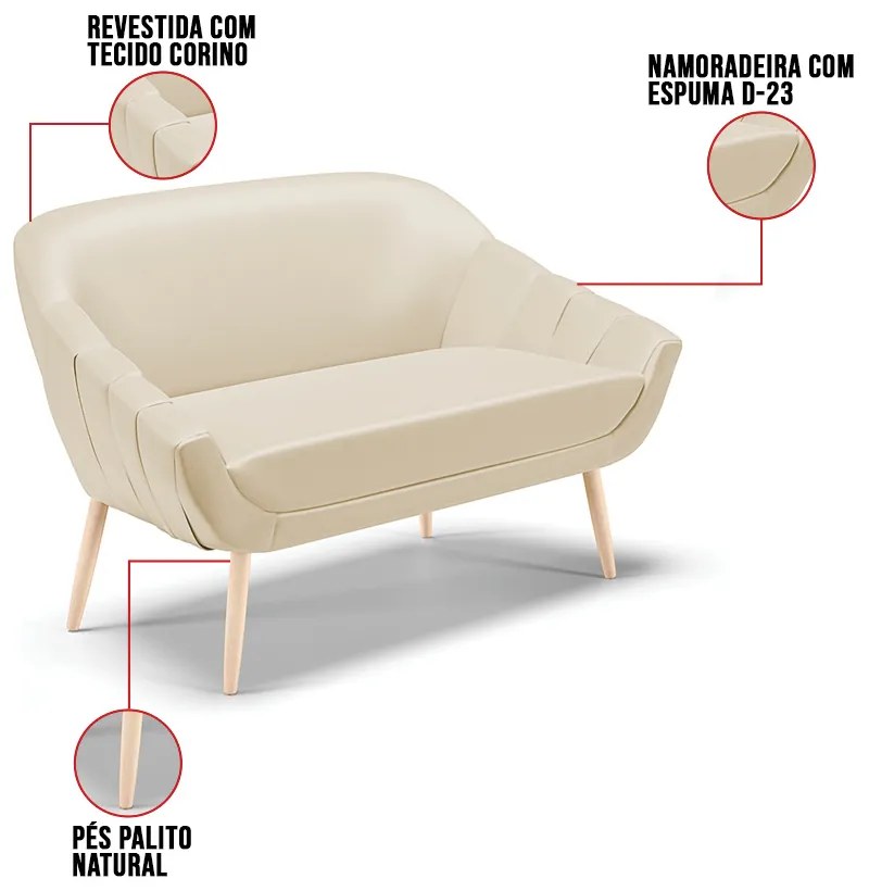 Kit 01 Namoradeira 02 Lugares e 02 Poltronas Giovana Corino Pés Palito Natural D01 - D?Rossi - Bege