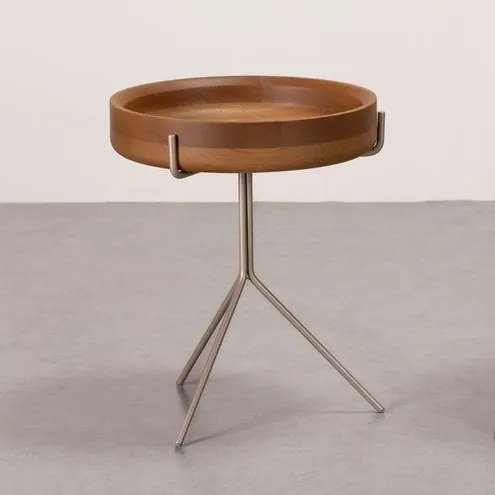 Mesa de Apoio Tray Baixa Tampo Natural Base Champagne - 78041 Sun House