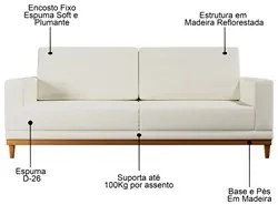 Sofá Living 200cm 3 Lugares Kayrós D05 Linho Cru - Mpozenato