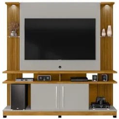 Estante Painel Para TV 55 Pol 180cm Com LED York Naturalle/Off - Becha