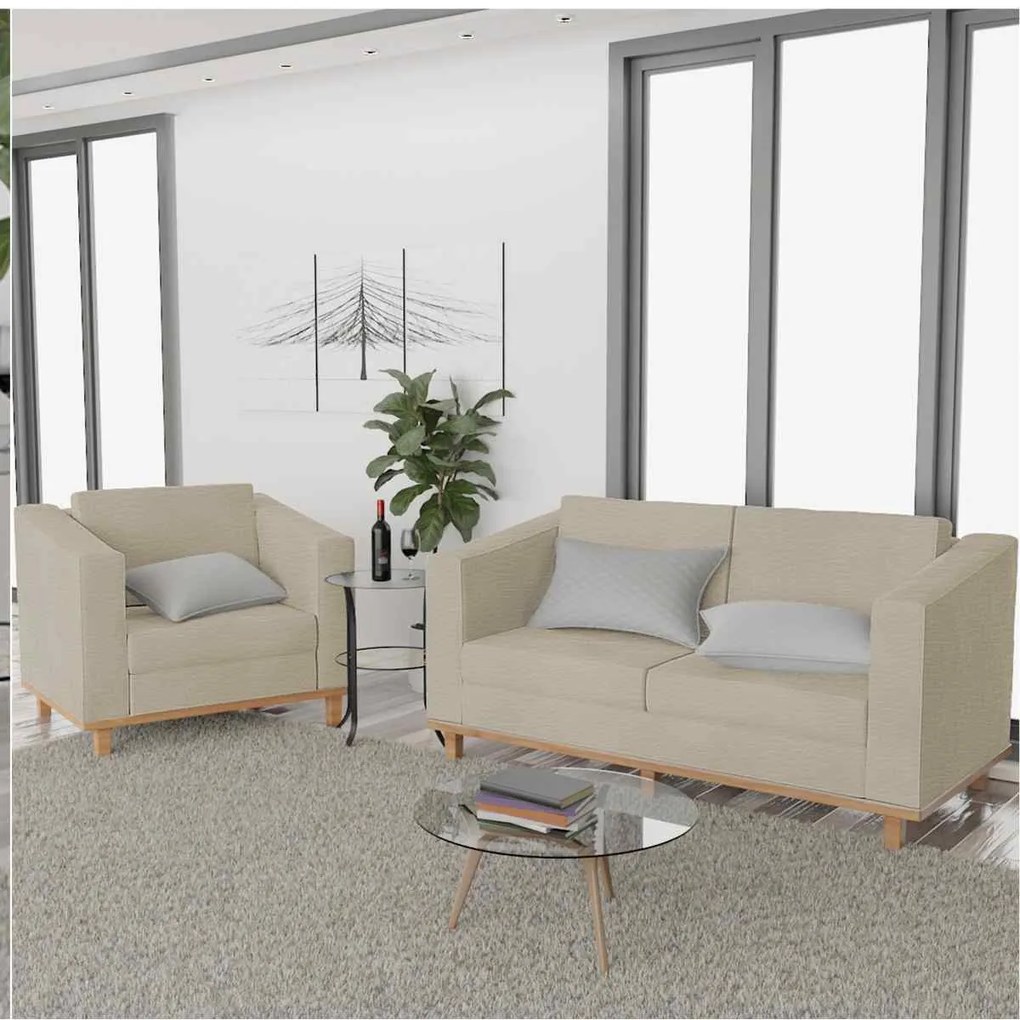 Kit Sofá 2 Lugares e Poltrona Europa Corano Bege ADJ Decor