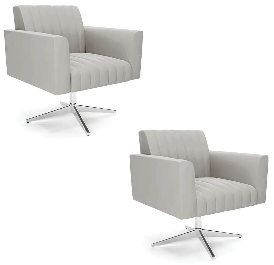 Kit 2 Poltronas Giratória Viena Gomada Veludo Base Cromada D03 - D'Rossi - Cinza
