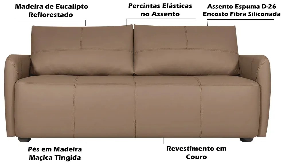 Sofá Decorativo Sala de Estar Lily 3 Lugares 240cm Couro Bege G34 - Gran Belo