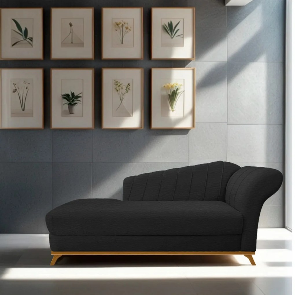Recamier Vanessa 185cm Lado Esquerdo Corano Preto - ADJ Decor