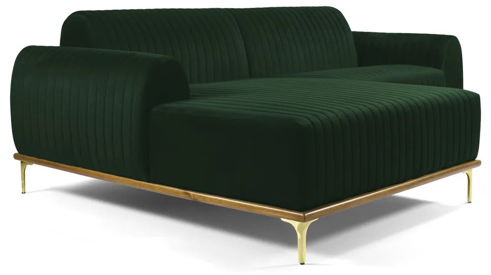 Sofá 3 Lugares Lisboa D07 com Chaise Esquerda 230cm Veludo Esmeralda - D'Rossi