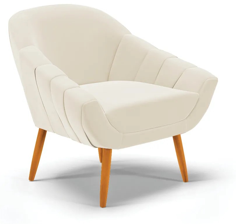 Kit 01 Namoradeira 02 Lugares e 02 Poltronas Giovana Veludo Bege Pés Palito Castanho - Indo Decorar