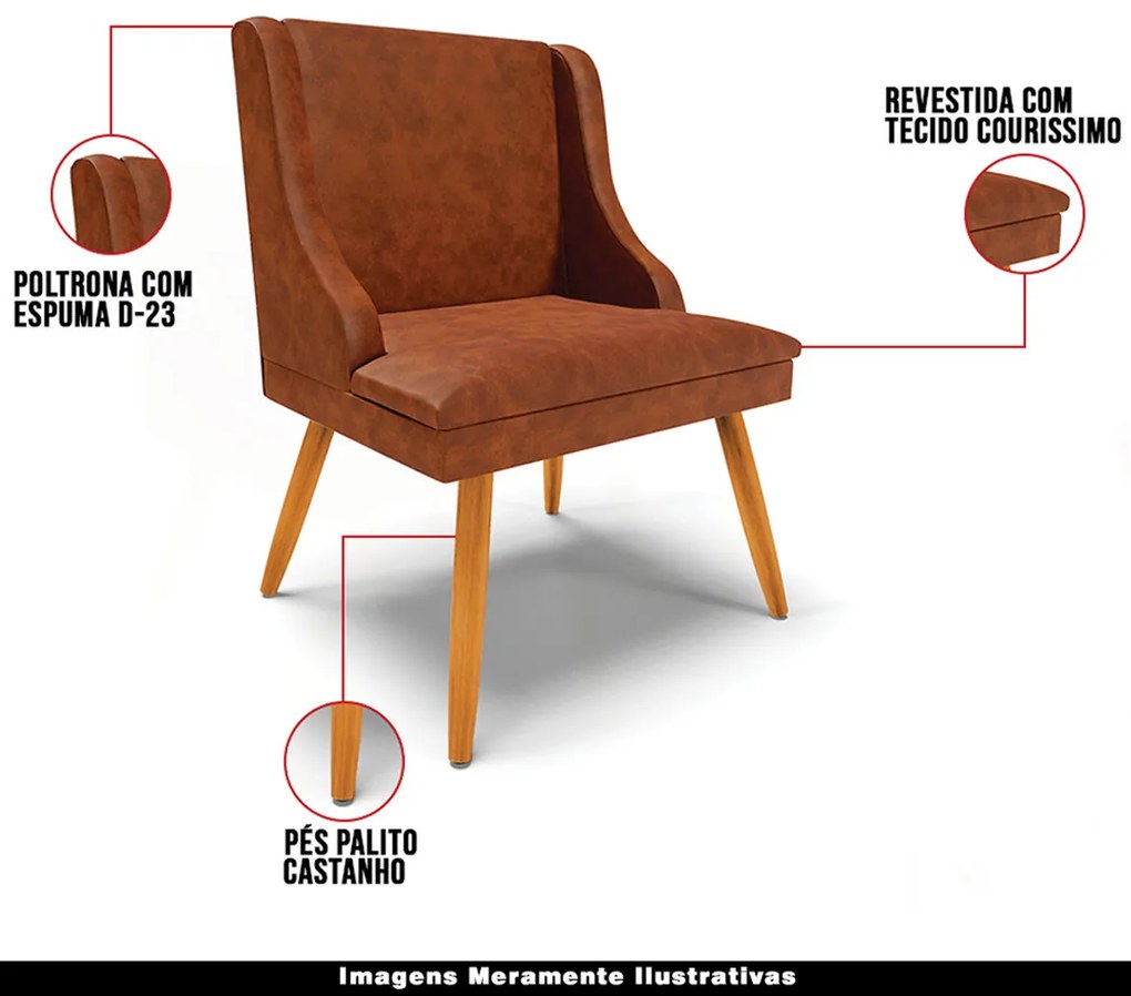 Kit 2 Cadeiras Decorativas Sala de Jantar Pés Palito de Madeira Firenze PU Nozes/Natural G19 - Gran Belo