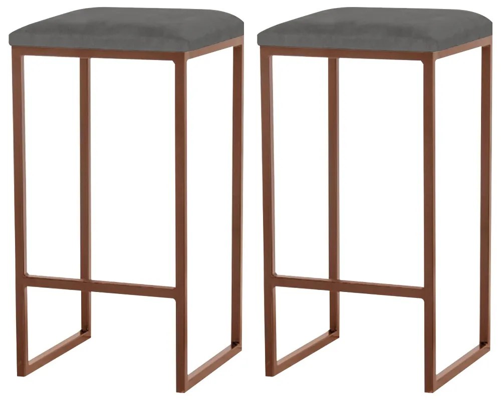 Kit 2 Banqueta Decorativa Billie Base Bronze Veludo Cinza G41 - Gran Belo