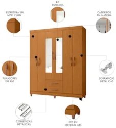 Guarda Roupa Solteiro 154cm com Espelho Dony A02 Cinamomo   - Mpozenat