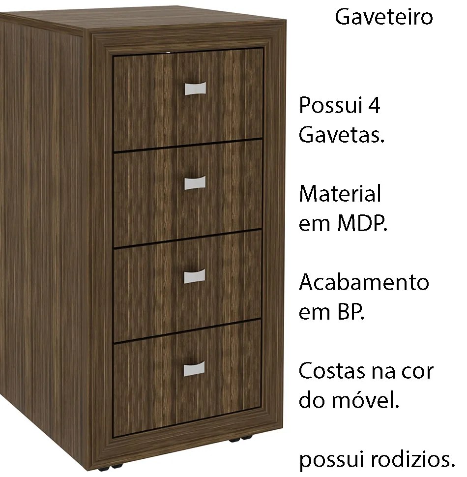 Gaveteiro para Escritório Home Office ME4133 MDP Nogal G69 - Gran Belo