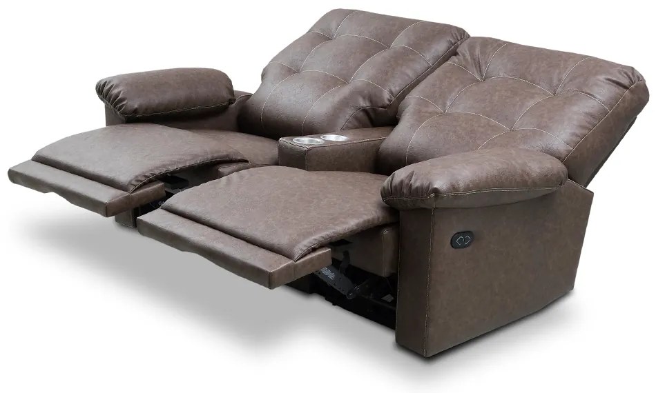 Poltrona Sala de Cinema Reclinável Retrátil Elétrica 193cm com Porta Copos USB Visalia Couro Tabaco Manchado G93 - Gran Belo