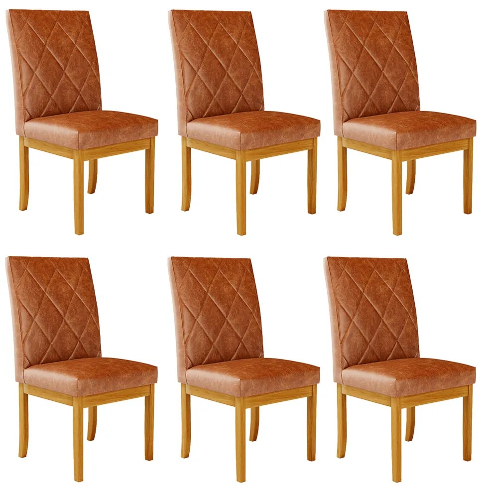 Kit 6 Cadeiras de Sala de Jantar Estofadas Gomes Madeira Maciça PU Marrom G78 - Gran Belo