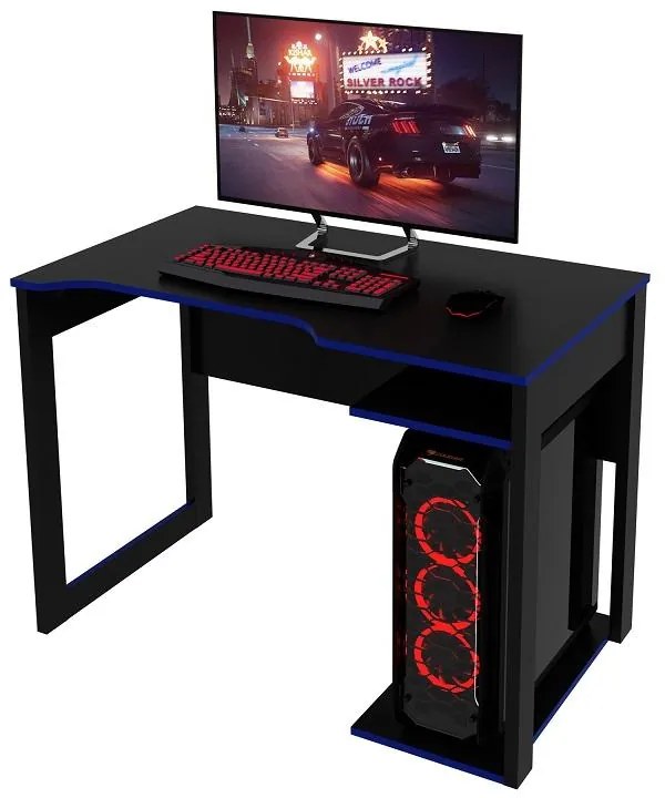 Mesa Gamer Escrivaninha Home Office Nicho Preto Azul