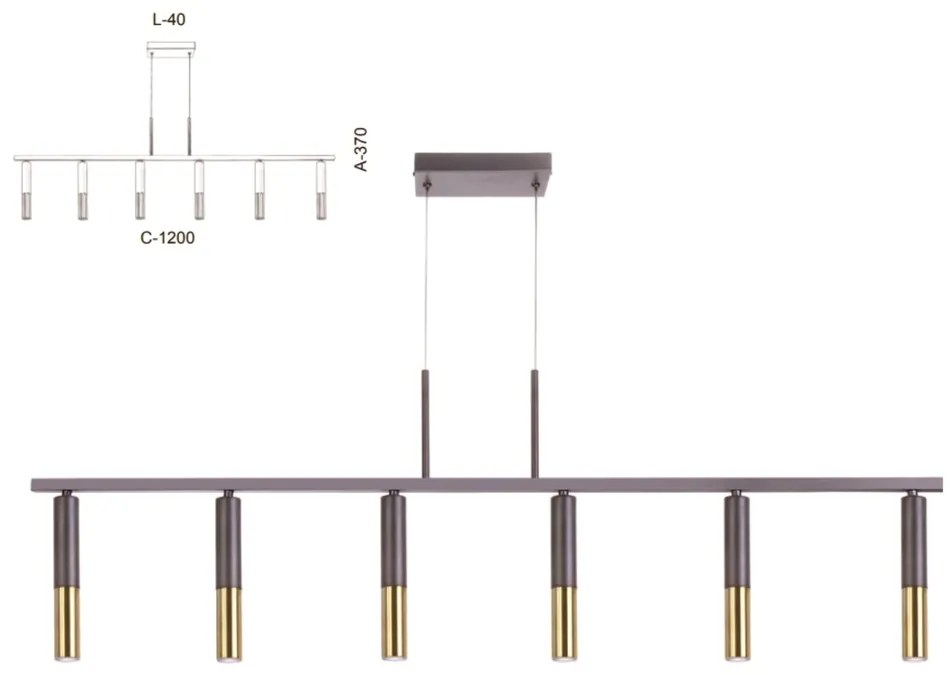 Pendente Retangular Tubos Linear 120X40X37Cm Metal 06Xg9 | Old Artisan... (COBRE FOSCO / COBRE BRILHO)
