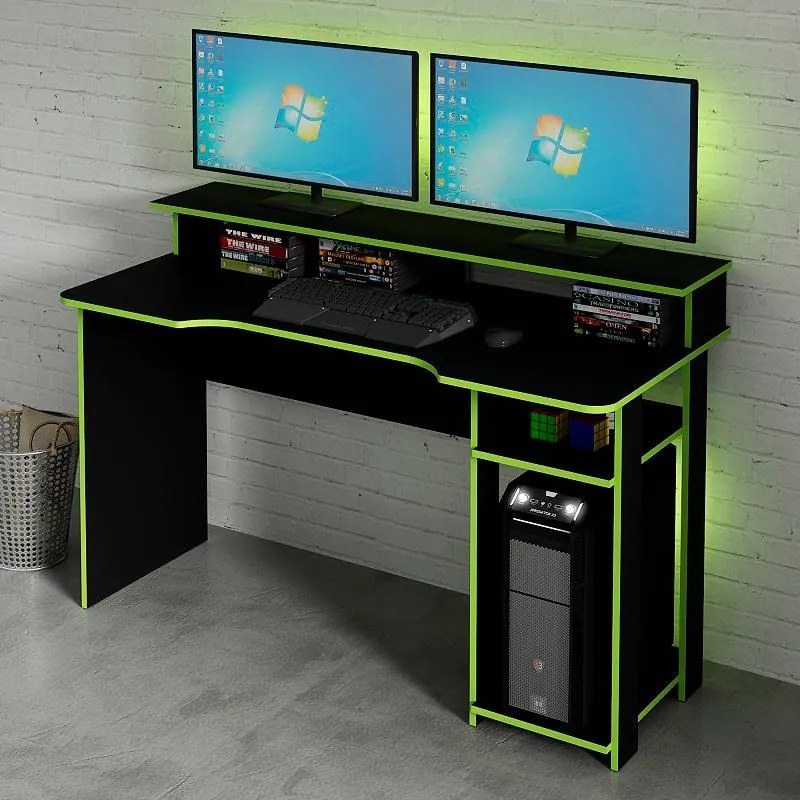 Mesa Gamer Escrivaninha Tecno nicho Preto Verde