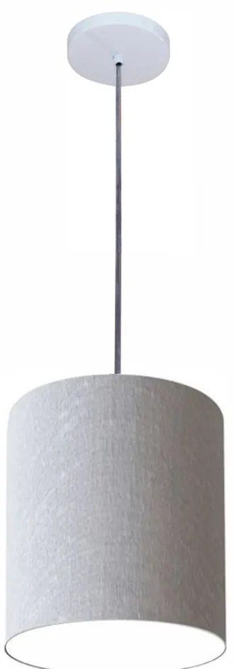 Kit/3 Lustre Pendente Cilíndrico Md-4012 Cúpula em Tecido 18x25cm Rustico Cinza - Bivolt