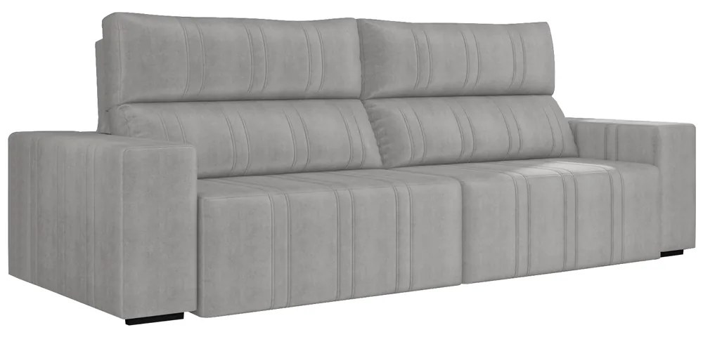 Sofá Retrátil 254 cm Sala de Estar Leonel Suede Cinza G52 - Gran Belo