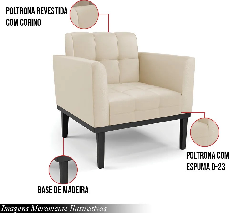 Poltrona Decorativa Karen Pés Fixo em Madeira Preto PU Bege G19 - Gran Belo