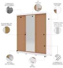 Guarda Roupa Casal 200cm Com Espelho Porto Flex Branco/Camarim - Vila