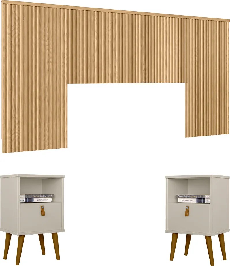 Conjunto Cabeceira Noronha 240cm e 2 Mesas de Cabeceira Ilhéus Carvalho/Off White G77 - Gran Belo