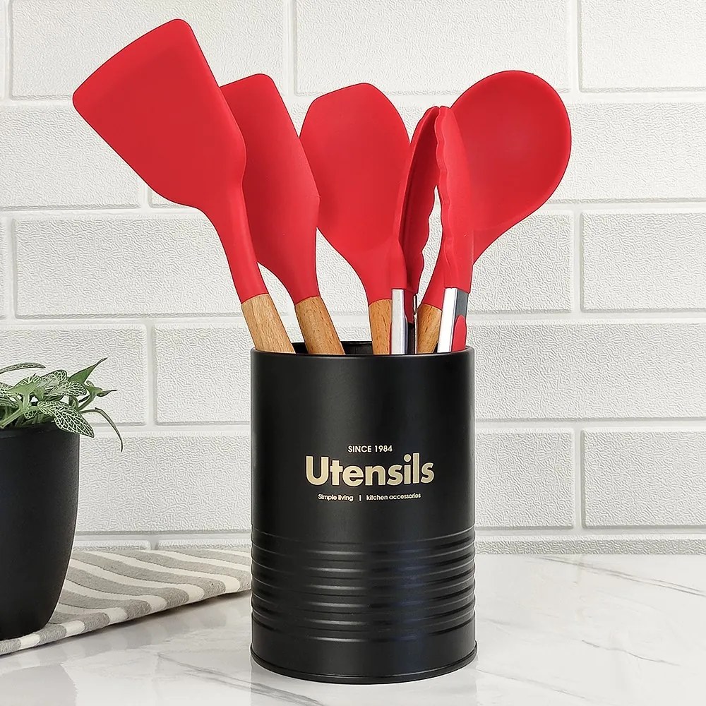 Espátula de Silicone com Cabo de Madeira - Vermelho