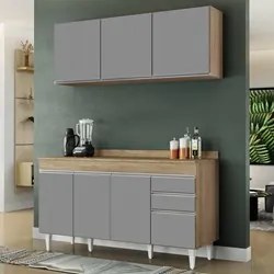 Armário Aéreo Argélia e Balcão Gabinete 150cm Marrocos Castanho/Cinza
