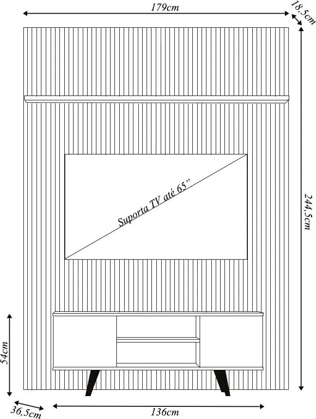 Conjunto Painel com Bancada Morpheus 2 Portas Deslizantes MDP até 65 Cinamomo/OffWhite G97 - Gran Belo