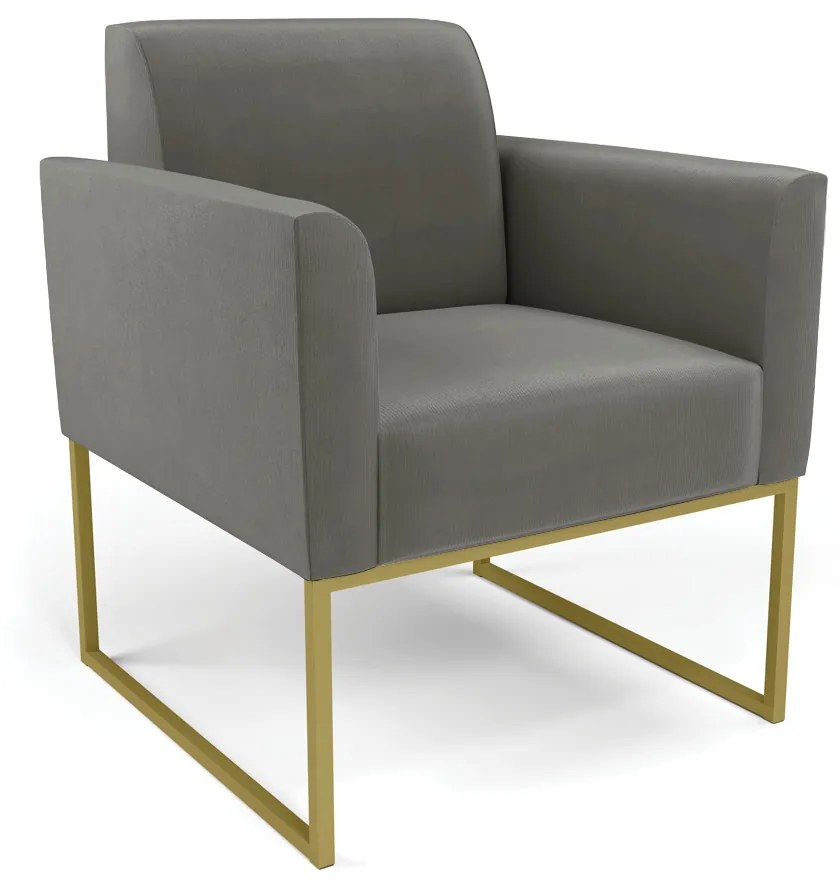 Sofá Namoradeira com Poltrona Base Industrial Dourado Marisa Suede Grafite D03 - DRossi