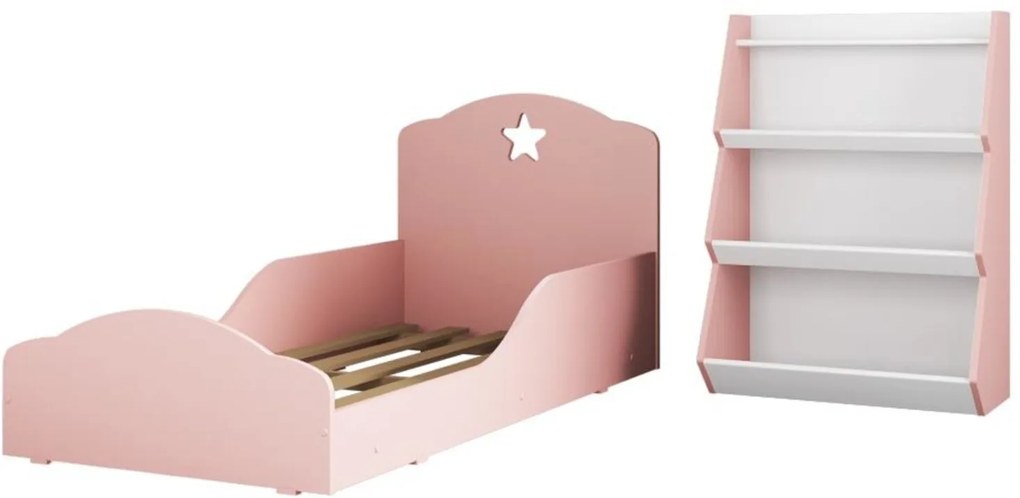 Quarto infantil com Mini Cama Montessoriana Com Colchão e Estante Zig Zag Multimóveis Rosa/Branco