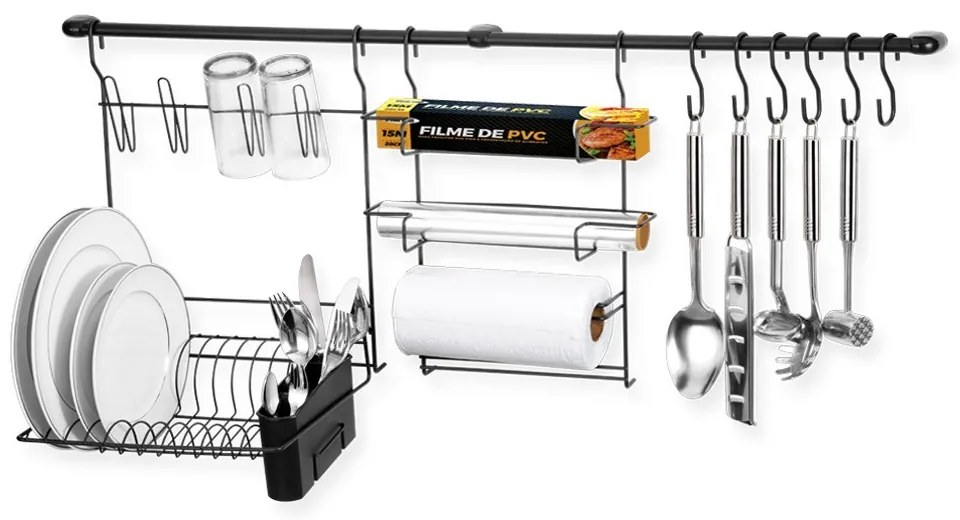 Suporte Para Louça e Utensílios de Cozinha Cook Home 9 - Preto