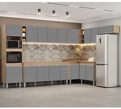 Armário de Cozinha Modulada de Canto 9 Peças CP04 Balcão Castanho/Cinz