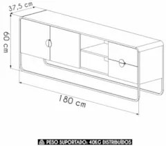 Rack Bancada Tv 70 Pol 180cm 2 Portas Mario Hanover/Dourado A10 - Mpoz