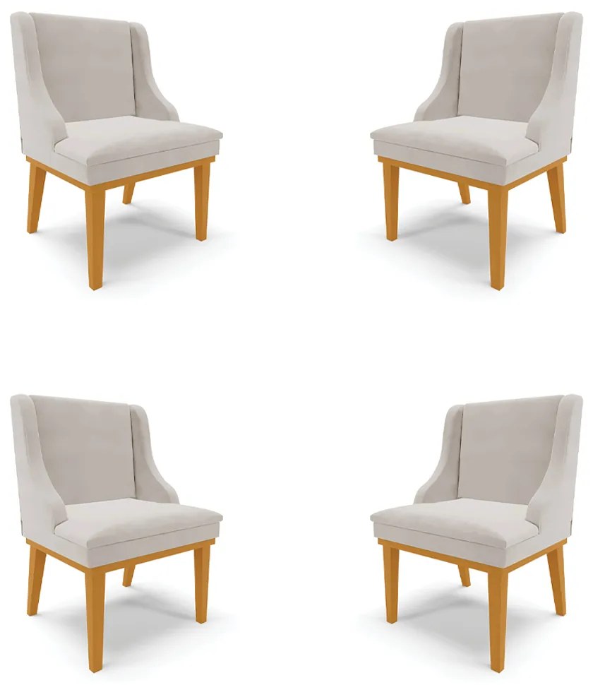 Kit 4 Cadeiras Decorativas Sala de Jantar Base Fixa de Madeira Firenze Veludo Cinza/Castanho G19 - Gran Belo