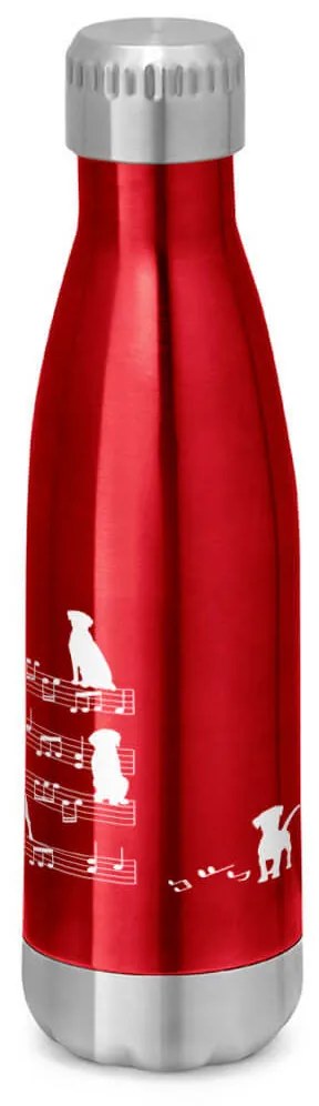 Garrafa Térmica Inox Brilhante 510 ml Cachorro Musical Branco - Vermelho