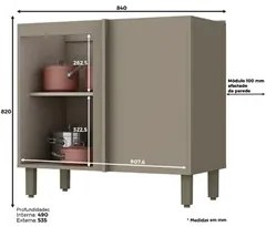 Balcão Canto Reto 1 Porta 100% MDF Sem Tampo Connect Duna/Cristal - He