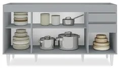 Balcão de Cozinha com Pia Inox 150cm 4 Portas Marrocos Cinza Claro - L