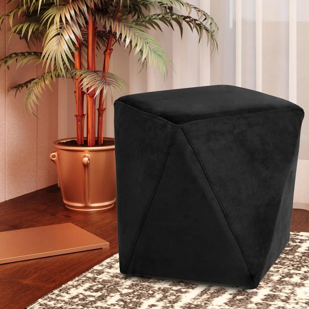Puff Decorativo Sala de Estar Blois Veludo Preto G15 - Gran Belo