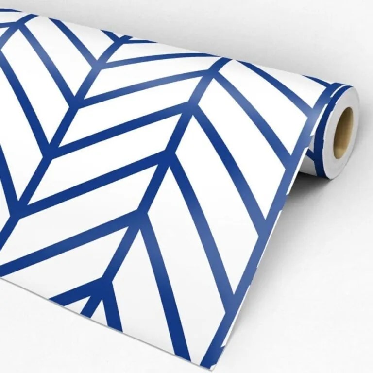 Papel de Parede Chevron Azul e Branco 0.52m x 3.00m