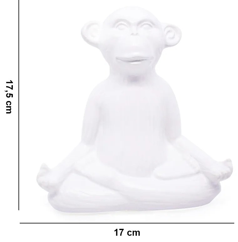 Enfeite Decorativo Macaco Yoga Meditação Cerâmica Branco 17 cm F04 - D'Rossi