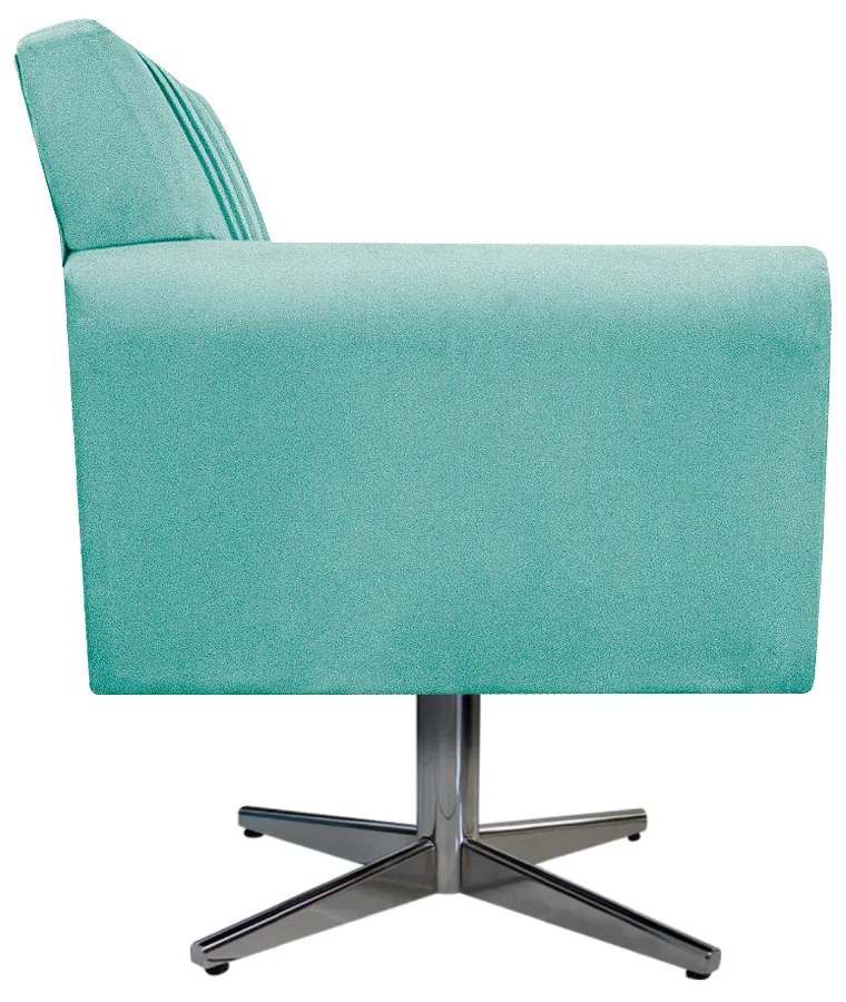 Poltrona Laura Base Giratória de Metal Suede Azul Tiffany - ADJ Decor