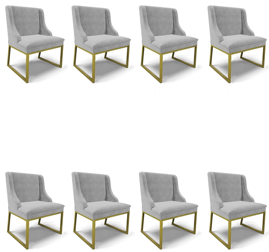 Cadeira Sala de Jantar Industrial Dourado Kit 8 Liz Suede D03 - D'Rossi - Cinza